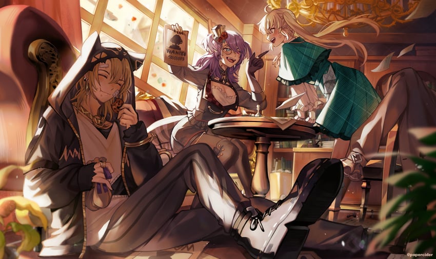 selen tatsuki, pomu rainpuff, and luca kaneshiro (nijisanji and 1 more) drawn by papercider