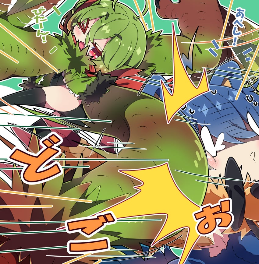 nargacuga, arzuros, and green nargacuga (monster hunter) drawn by milkpanda