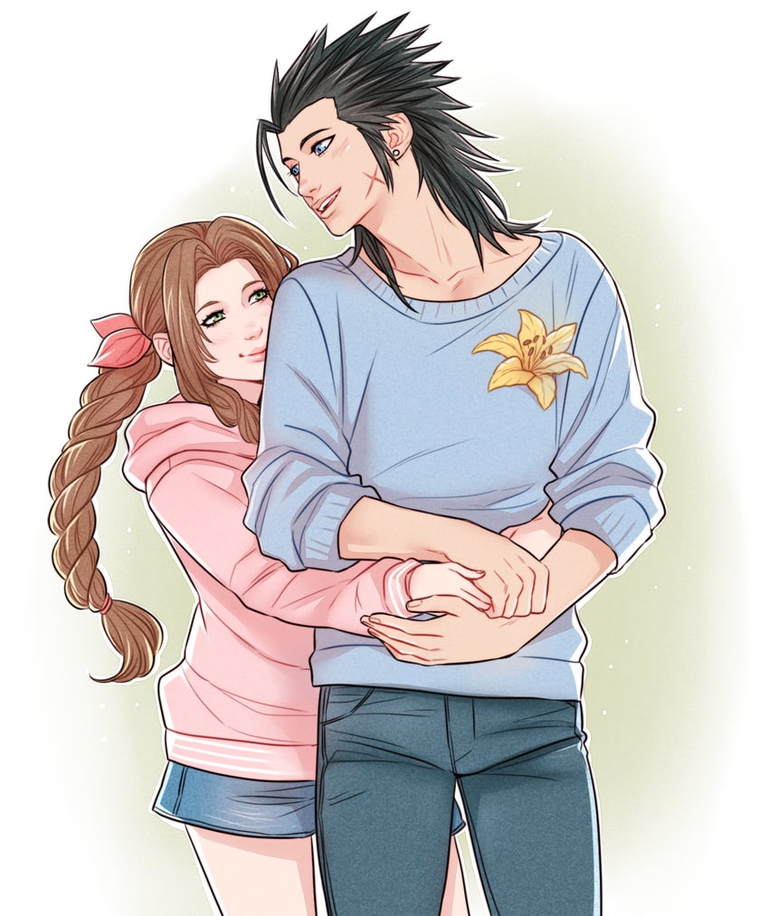 aerith gainsborough and zack fair (final fantasy and 2 more) drawn by crylin6