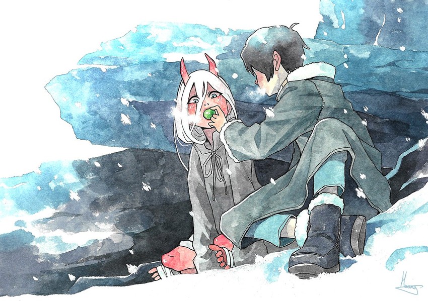 zero two and hiro (darling in the franxx) drawn by doinjang888