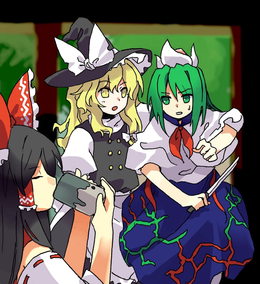 hakurei reimu, kirisame marisa, and mima (touhou and 1 more) drawn by kaigen_1025