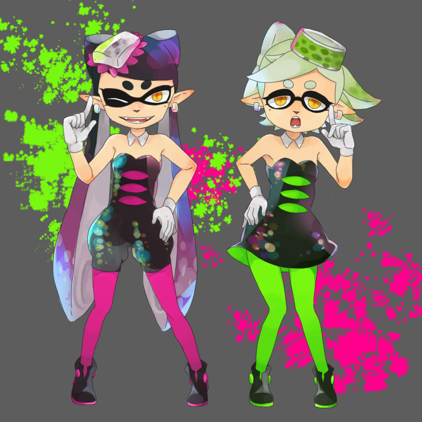 callie and marie (splatoon and 1 more) drawn by watasena