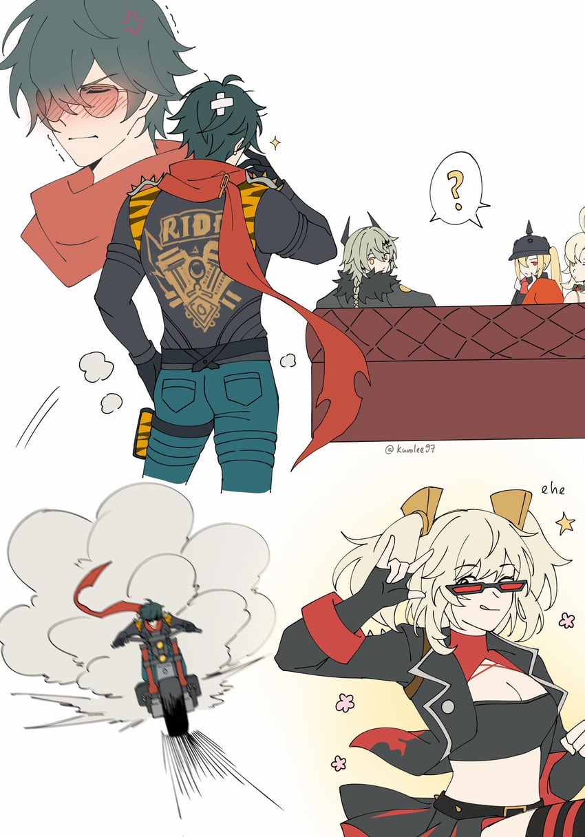 burnice white, luciana de montefio, caesar king, lighter, and piper wheel (zenless zone zero) drawn by kuro_lee