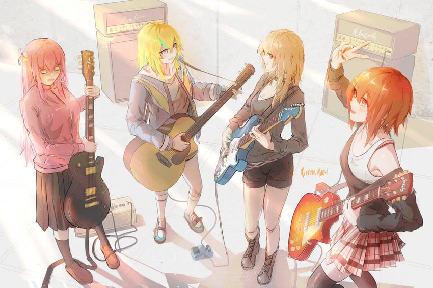gotoh hitori, hirasawa yui, kawaragi momoka, and yamanouchi kano (k-on! and 3 more) drawn by rideth_mochi