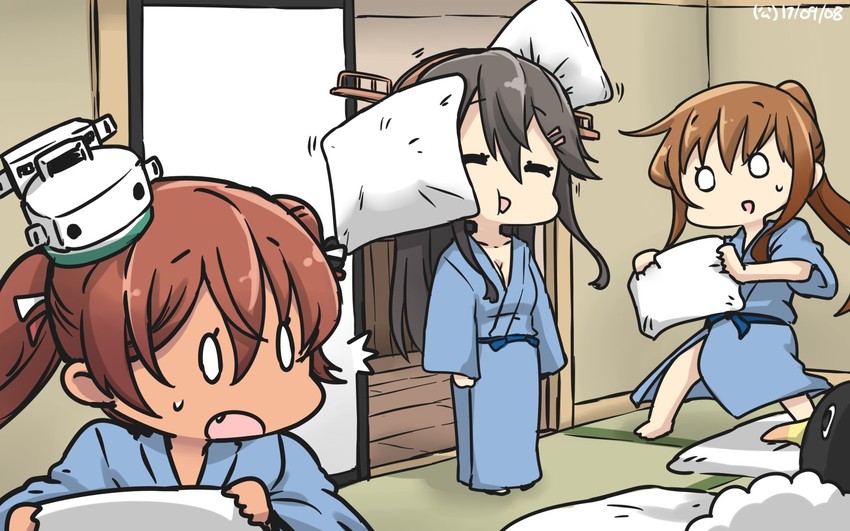 haruna, haruna kai ni, libeccio, failure penguin, fumizuki, and 1 more (kantai collection) drawn by hamu_koutarou