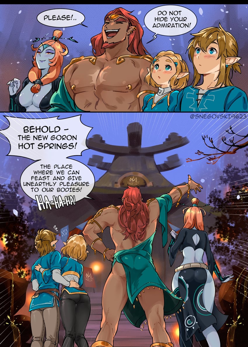 link, princess zelda, midna, ganondorf, and rehydrated ganondorf (the legend of zelda and 2 more) drawn by snegovski