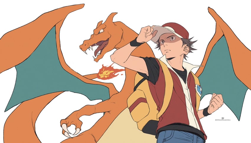 red and charizard (pokemon and 1 more) drawn by 55oshimechan