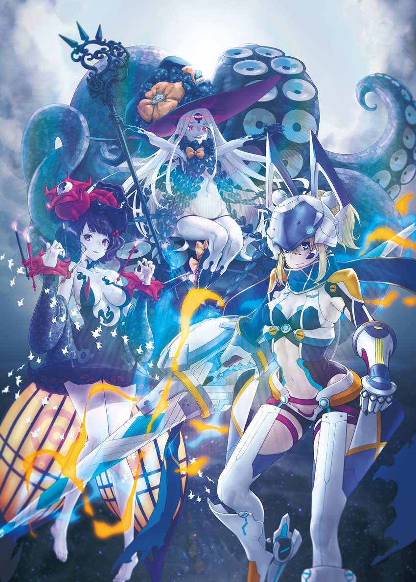artoria pendragon, abigail williams, katsushika hokusai, and mysterious heroine xx (fate and 1 more) drawn by mao_san