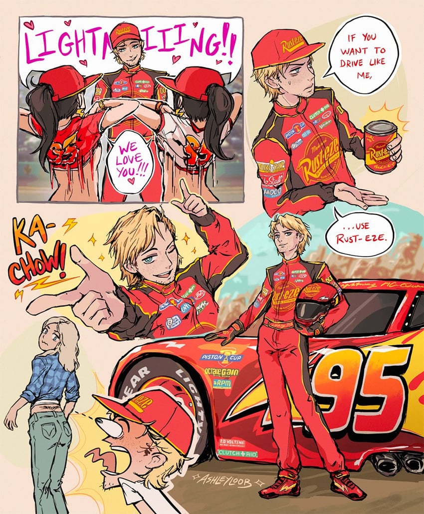 lightning mcqueen, sally carrera, tia, and mia (cars) drawn by ashleyloob