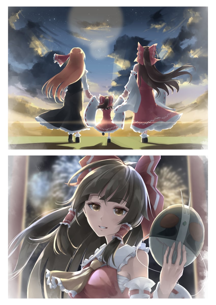 hakurei reimu, rumia, and sendai hakurei no miko (touhou and 1 more) drawn by otomeza_ryuseigun