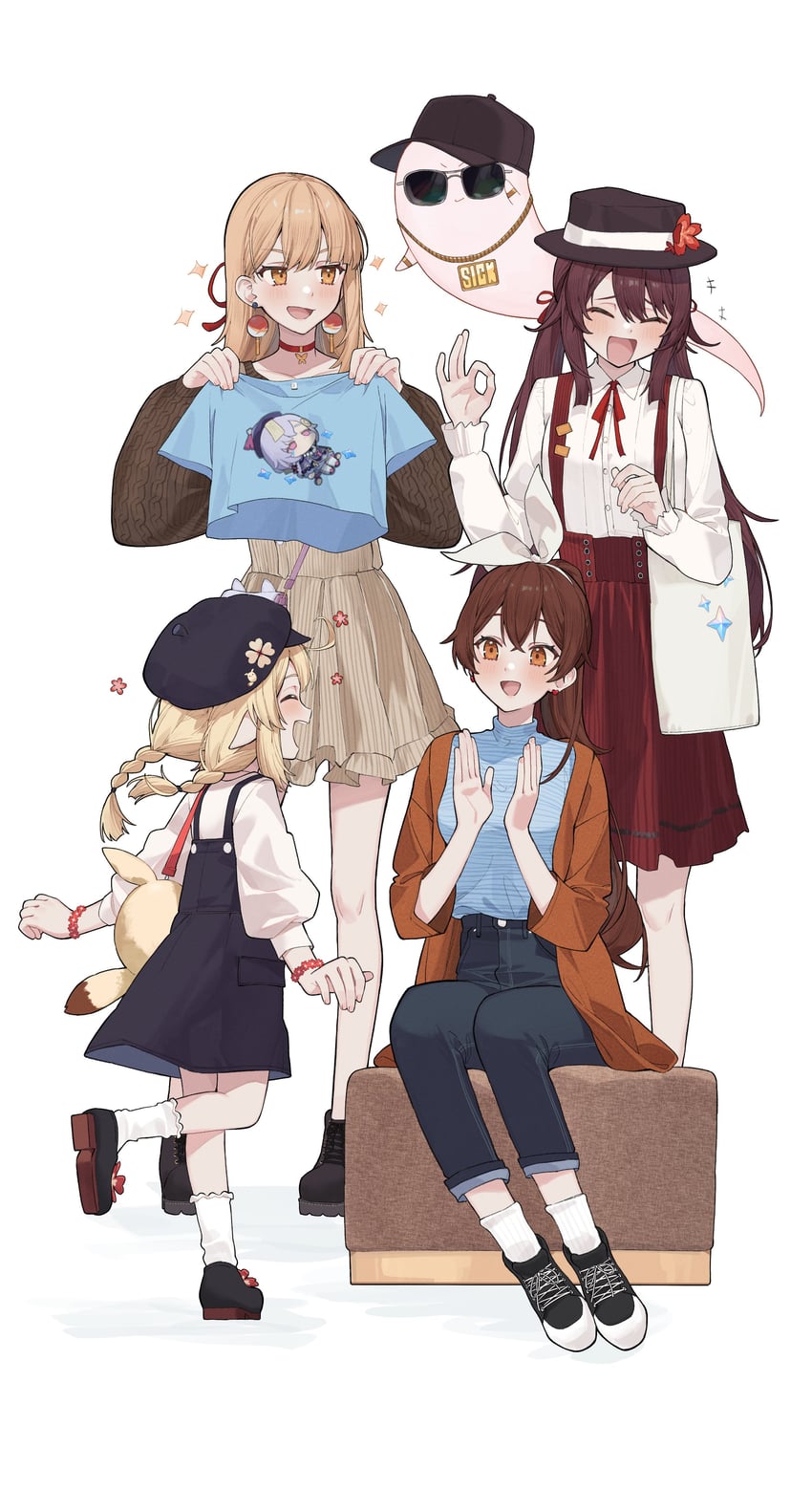 hu tao, klee, boo tao, yoimiya, amber, and 2 more (genshin impact) drawn by tsukino_(nakajimaseiki)