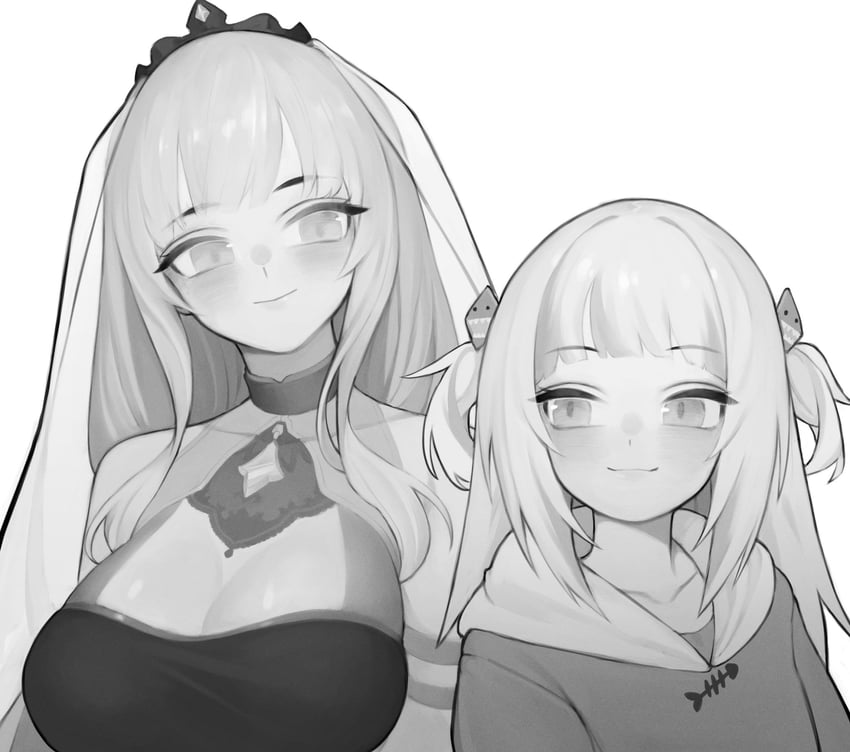 gawr gura and mori calliope (hololive and 1 more) drawn by meowtterin