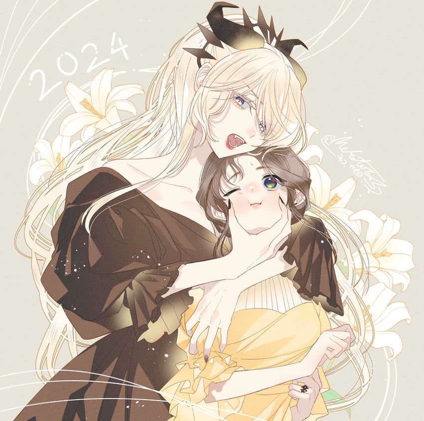 natori midori and lapis tenebrae (genkai ol-san wa akuyaku reijou-sama ni tsukaetai) drawn by shinonome_neko-tarou