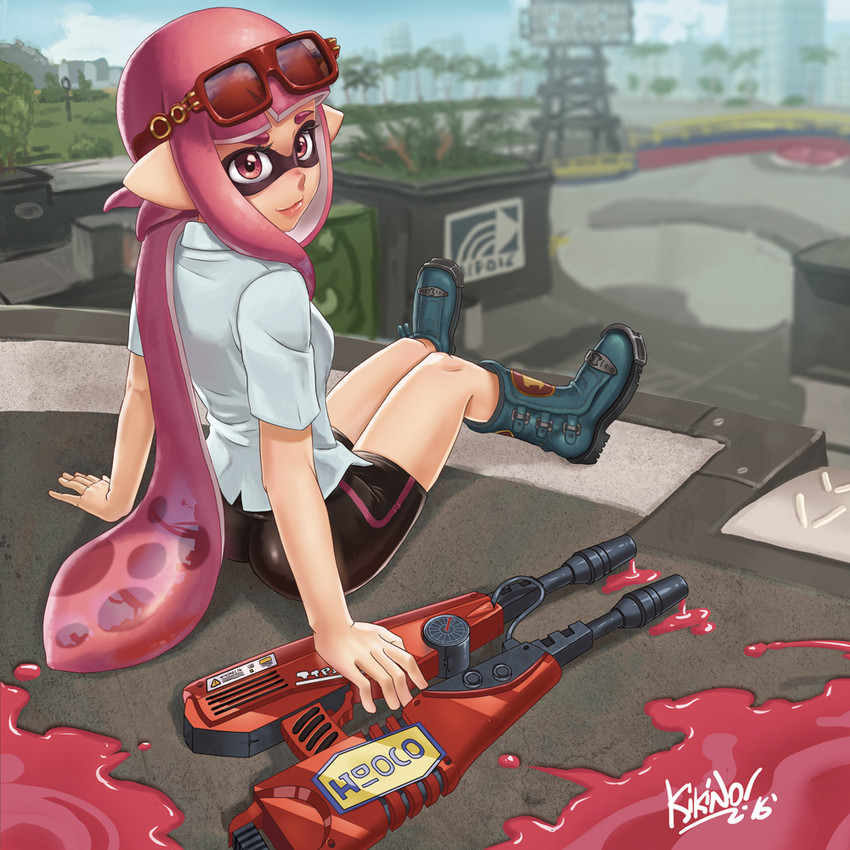 inkling player character and inkling girl (splatoon and 1 more) drawn by kikino
