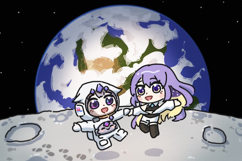 koseki bijou, moona hoshinova, and pebble (hololive and 2 more) drawn by bing_huyue