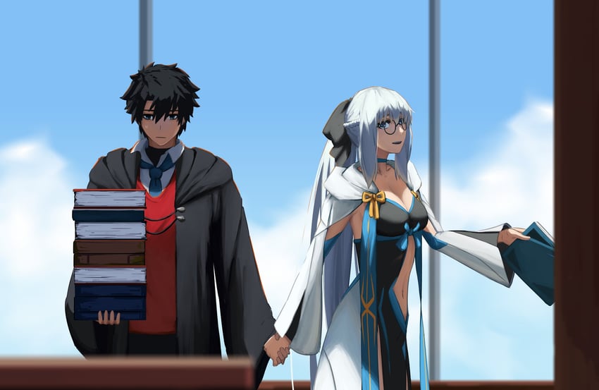 fujimaru ritsuka and morgan le fay (fate and 1 more) drawn by paperpillar