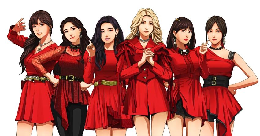 eunha, yuju, sinb, yerin, sowon, and 1 more (real life and 1 more) drawn by renzengeki