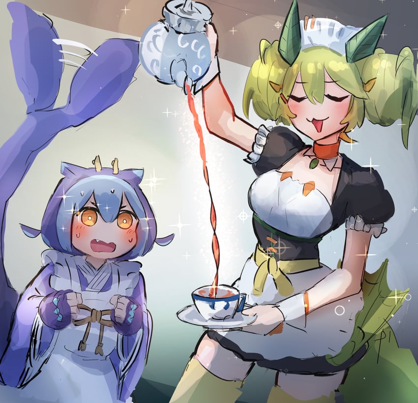 laundry dragonmaid and parlor dragonmaid (yu-gi-oh!) drawn by hatano_kiyoshi