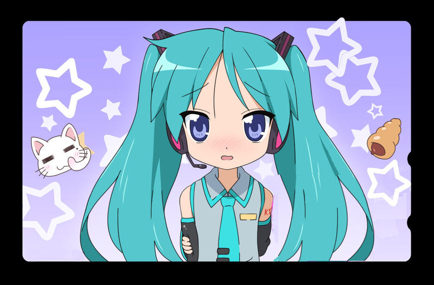 hatsune miku, hiiragi kagami, and nyamou (vocaloid and 1 more) drawn by kaburagi_kanra
