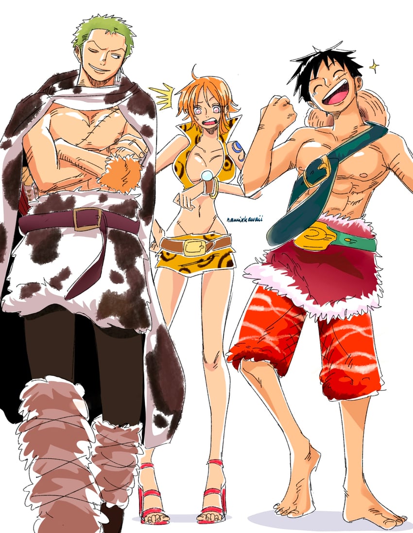 nami, monkey d. luffy, and roronoa zoro (one piece) drawn by namixkawaii