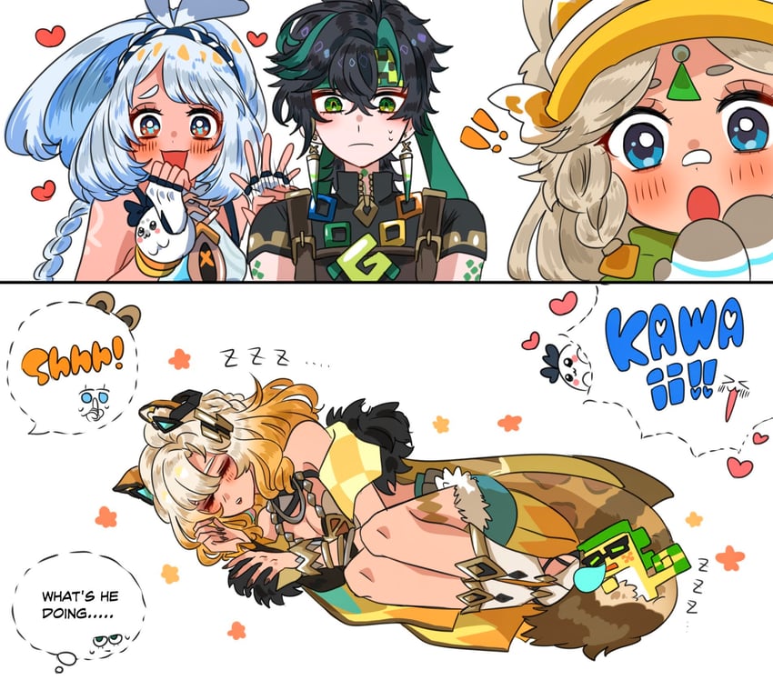 mualani, kinich, xilonen, kachina, and ajaw (genshin impact) drawn by cocotsuko1204