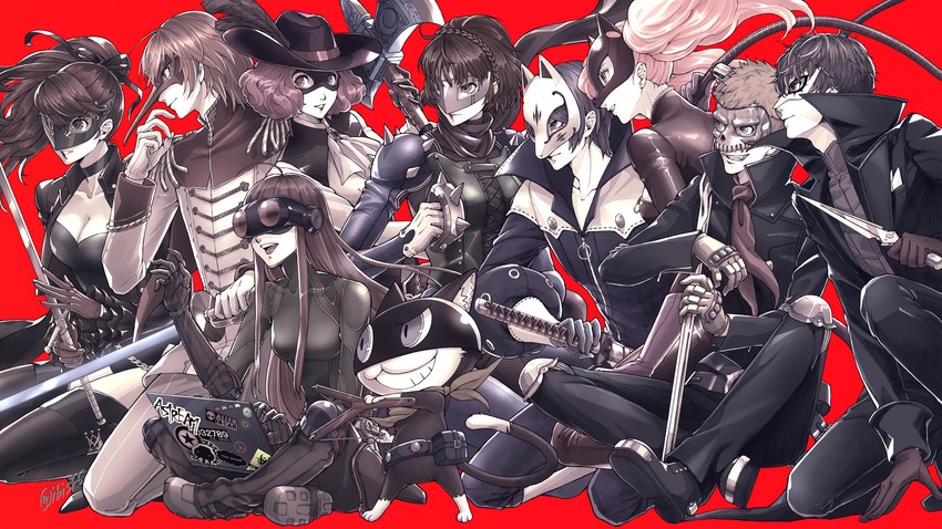 amamiya ren, takamaki anne, sakura futaba, niijima makoto, okumura haru, and 6 more (persona and 2 more) drawn by hi_(ibisf5umauma)