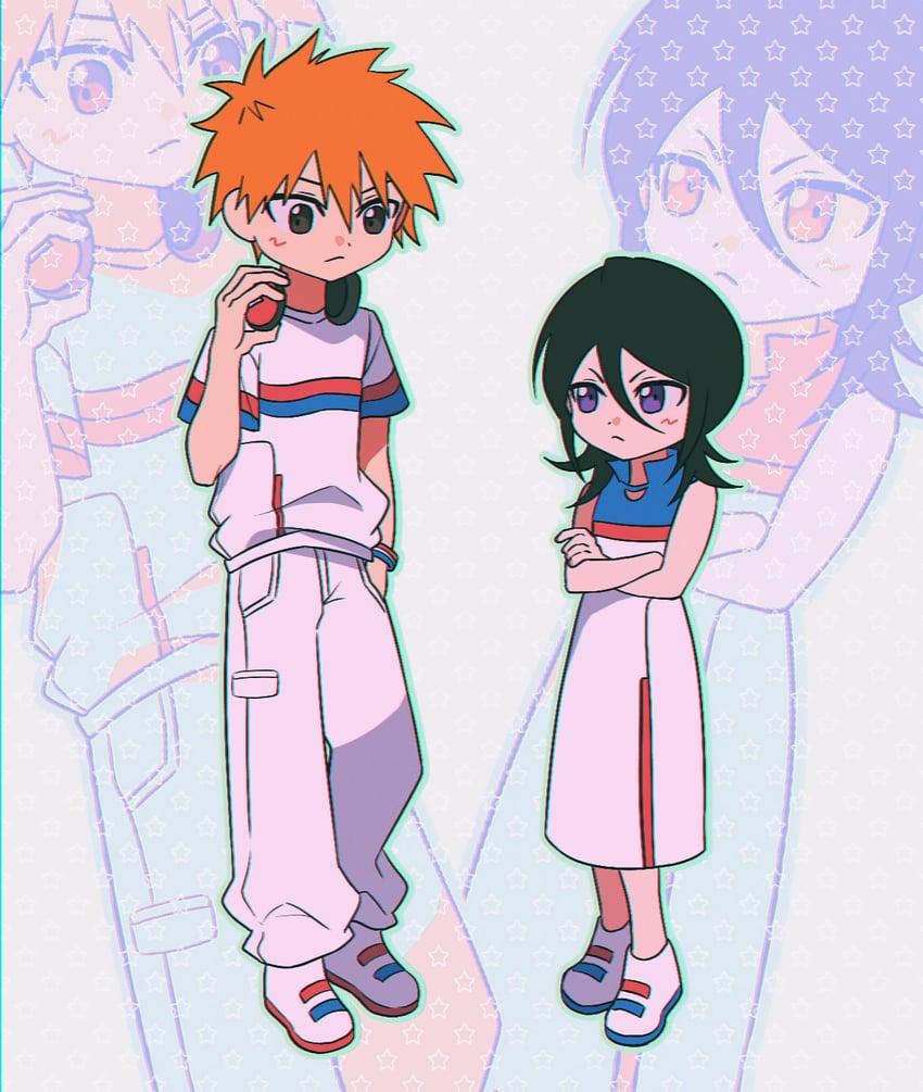kuchiki rukia and kurosaki ichigo (bleach) drawn by gwao_(_ul_13)