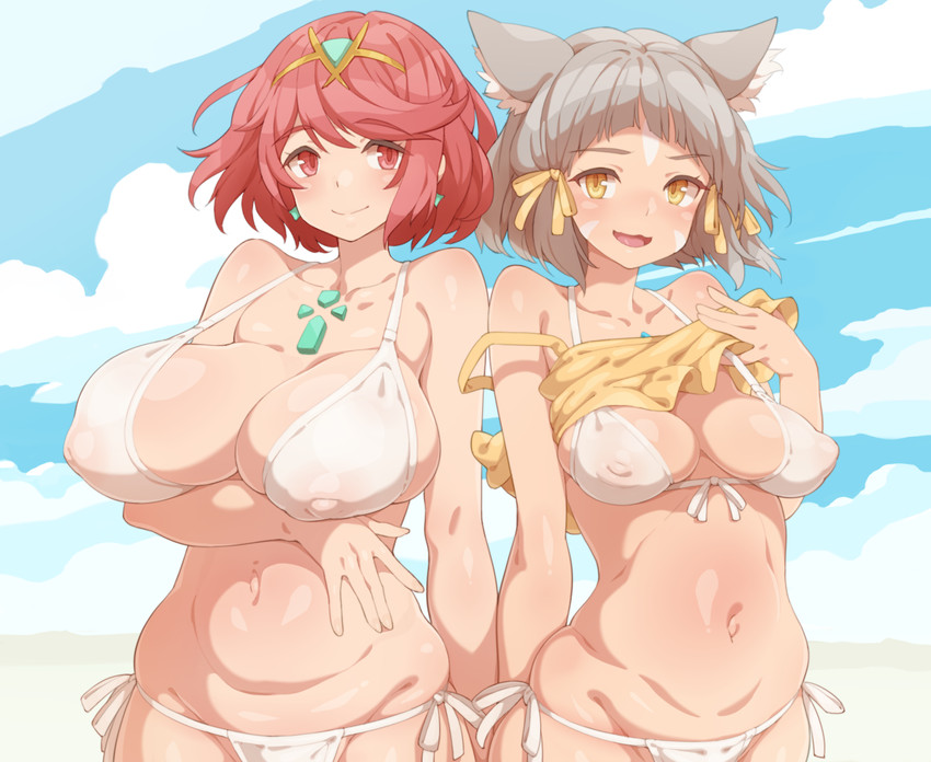 pyra and nia (xenoblade chronicles and 1 more) drawn by tenako_(mugu77)