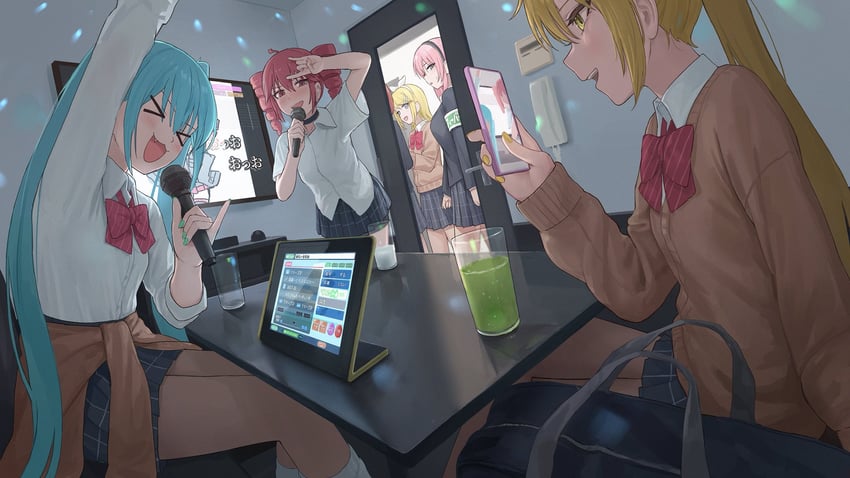 hatsune miku, kagamine rin, megurine luka, kasane teto, meiko, and 1 more (vocaloid and 3 more) drawn by tadanotarosuke