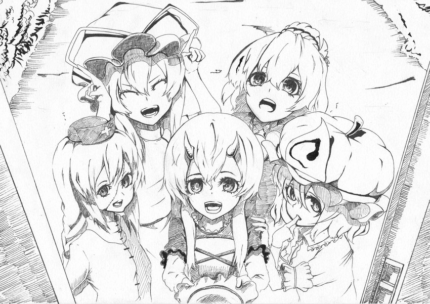 yakumo yukari, saigyouji yuyuko, hijiri byakuren, yasaka kanako, yagokoro eirin, and 1 more (touhou) drawn by futo_otamashi
