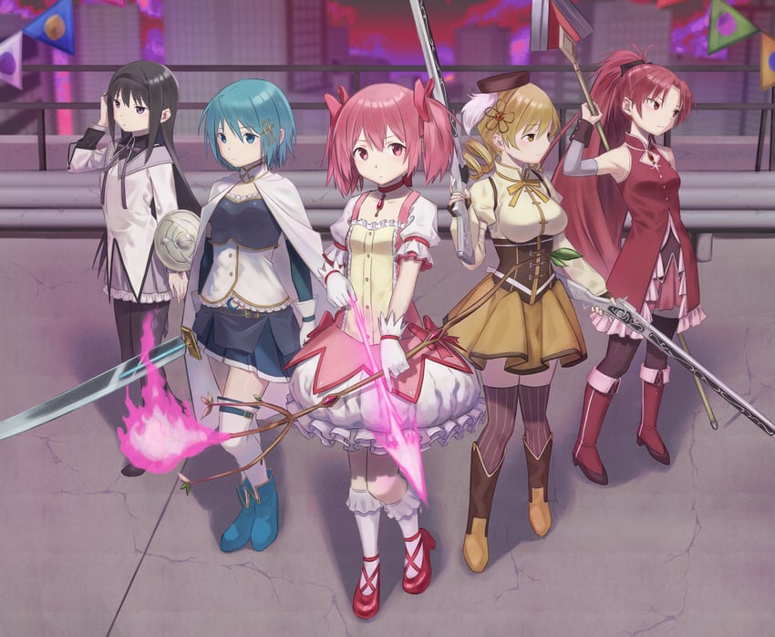 akemi homura, kaname madoka, miki sayaka, sakura kyoko, and tomoe mami (mahou shoujo madoka magica) drawn by shimizu_tomoki