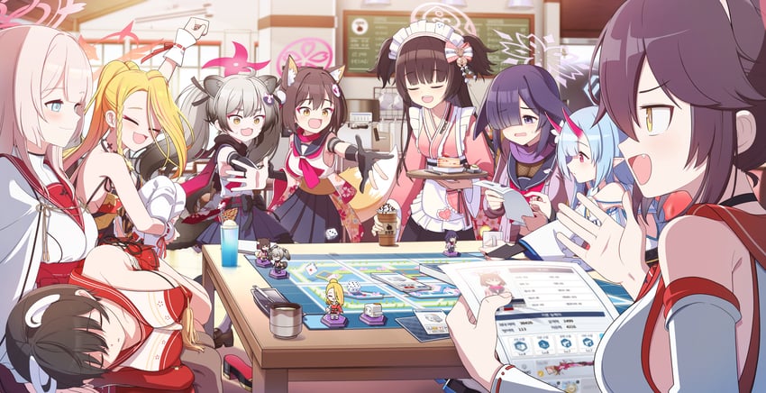 izuna, tsubaki, chise, kaede, michiru, and 4 more (blue archive) drawn by mnnnya