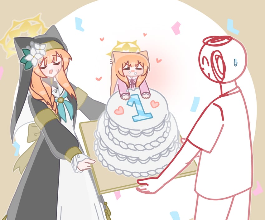 sensei, doodle sensei, and mari (blue archive) drawn by horuhara
