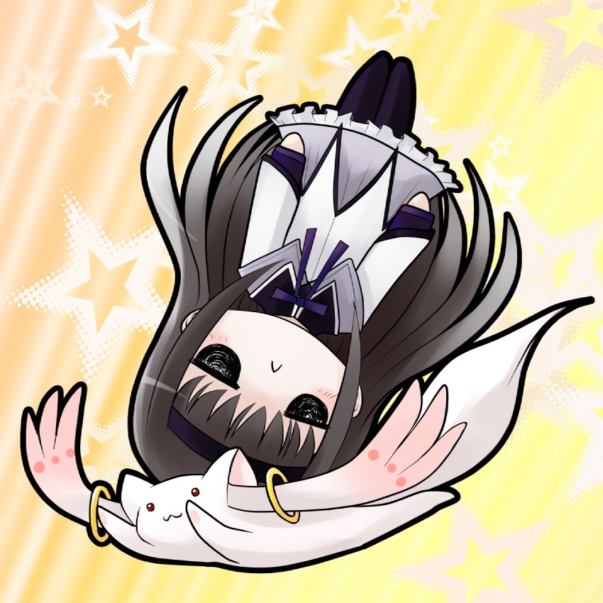 akemi homura and kyubey (mahou shoujo madoka magica) drawn by yume_shokunin