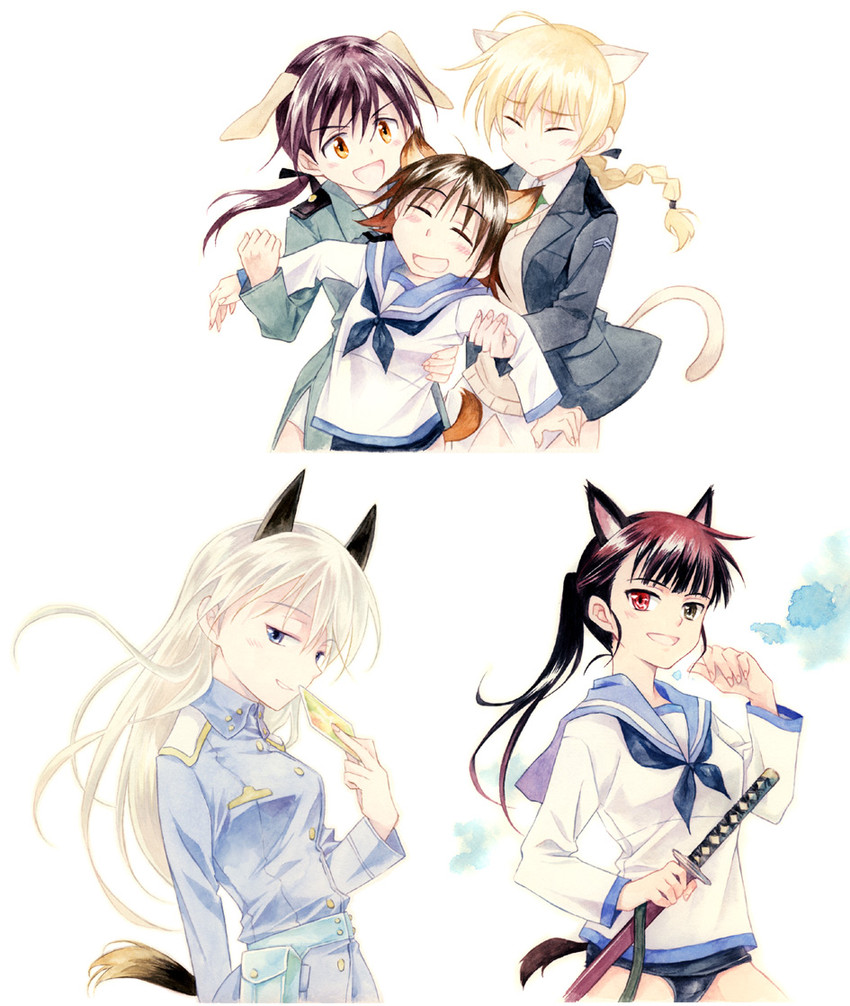 eila ilmatar juutilainen, miyafuji yoshika, gertrud barkhorn, lynette bishop, and sakamoto mio (world witches series and 1 more) drawn by agahari