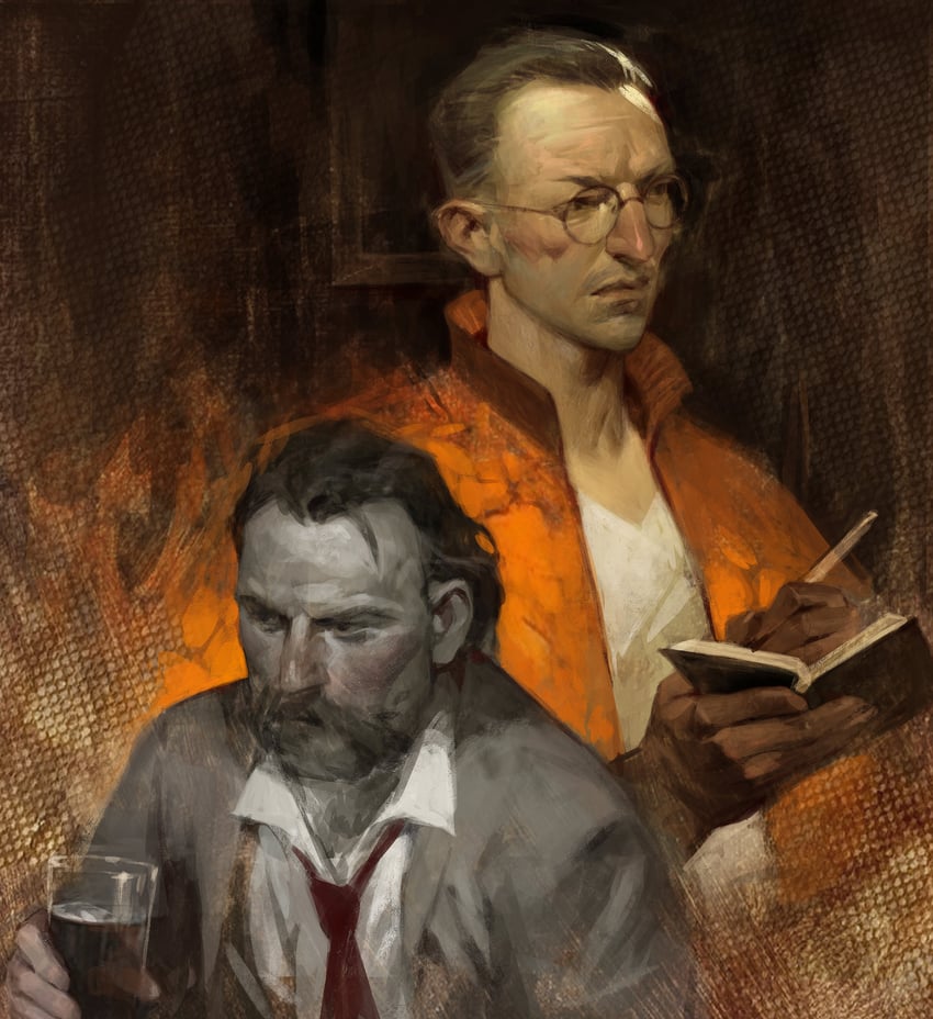 kim kitsuragi and harry du bois (disco elysium) drawn by betty_jiang
