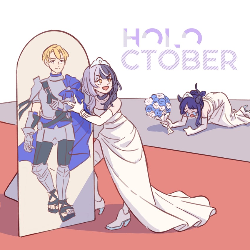 shiori novella, nerissa ravencroft, and dimitri alexandre blaiddyd (hololive and 4 more) drawn by lessulie