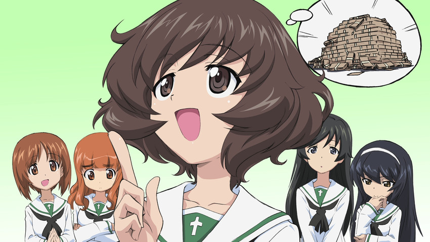 nishizumi miho, akiyama yukari, takebe saori, reizei mako, and isuzu hana (girls und panzer)