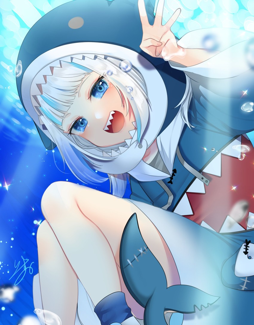 gawr gura (hololive and 1 more) drawn by isuka