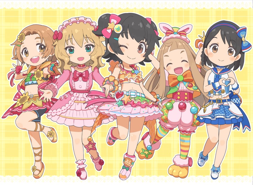sakurai momoka, akagi miria, sasaki chie, ichihara nina, and ryuzaki kaoru (idolmaster and 2 more) drawn by yama_tatsuo