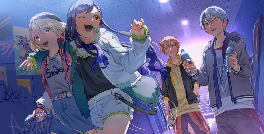 shinonome akito, shiraishi an, aoyagi touya, and azusawa kohane (project sekai) drawn by omicos