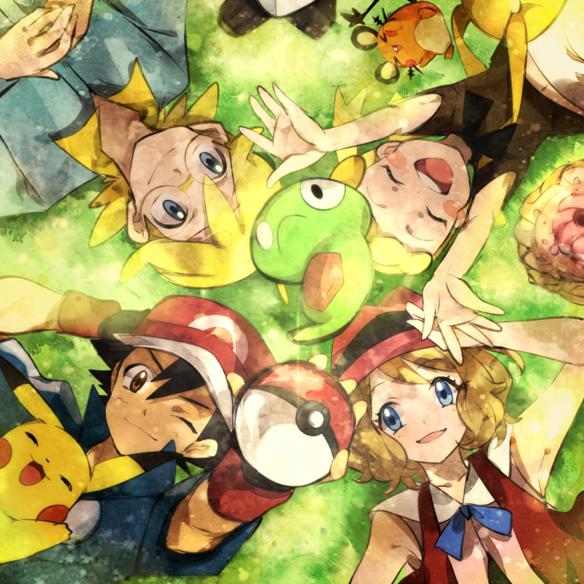 pikachu, ash ketchum, serena, dedenne, bonnie, and 3 more (pokemon and 1 more) drawn by momiji_(00mmj00)