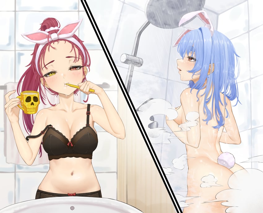 houshou marine, usada pekora, and dokuro-kun (hololive) drawn by bangom_r