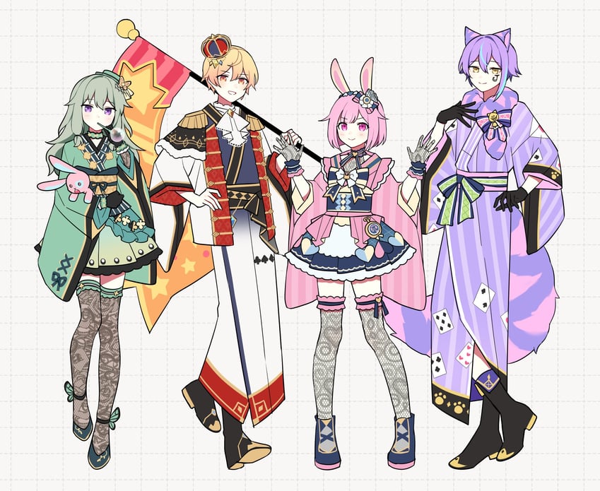 kaito, ootori emu, tenma tsukasa, kusanagi nene, kamishiro rui, and 1 more (vocaloid and 1 more) drawn by waka_(wk4444)
