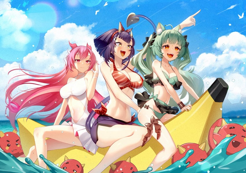 vienna, onigiri, and girl dm (indie virtual youtuber and 1 more) drawn by cluseller