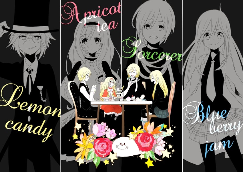 apricot tea, blueberry jam, sorcerer, and lemon candy (original and 3 more) drawn by enomoto_kankuro