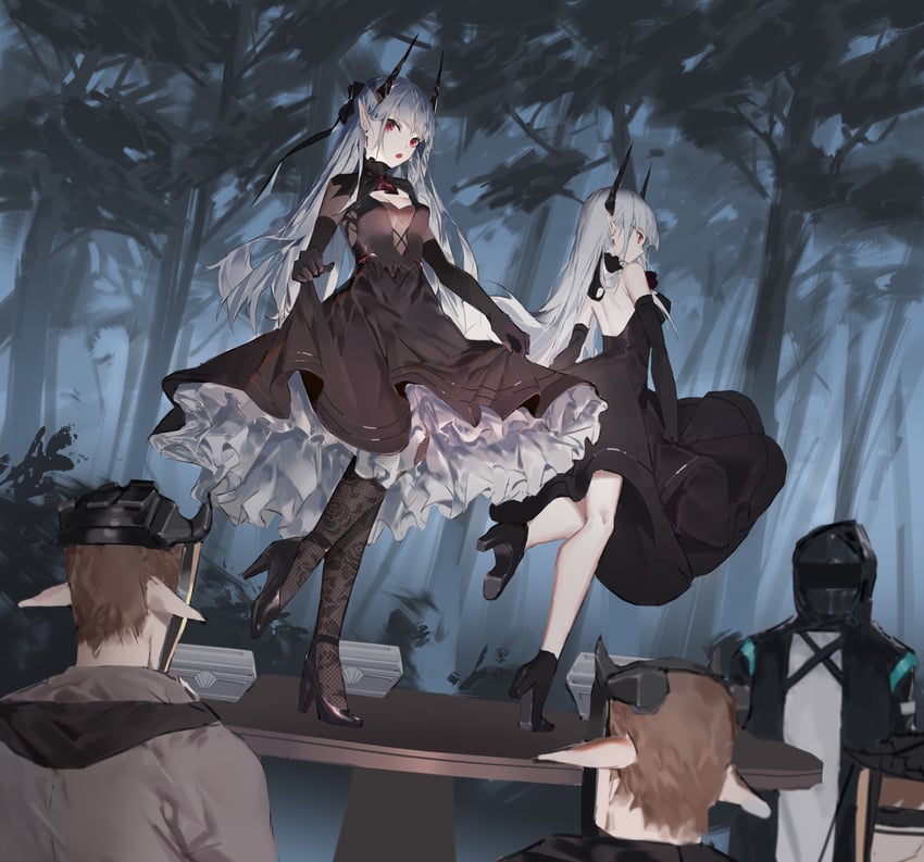 doctor, dancing sarkaz lady, and sarkaz swordsman (arknights) drawn by winku
