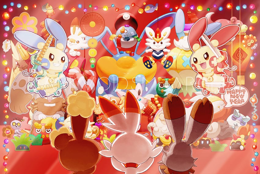 pikachu, lopunny, scorbunny, meowth, magikarp, and 30 more (pokemon) drawn by darkvoiddoble