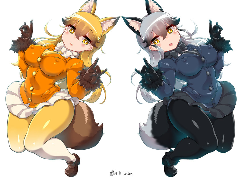 silver fox and ezo red fox (kemono friends) drawn by haku_hakujou_daimaou
