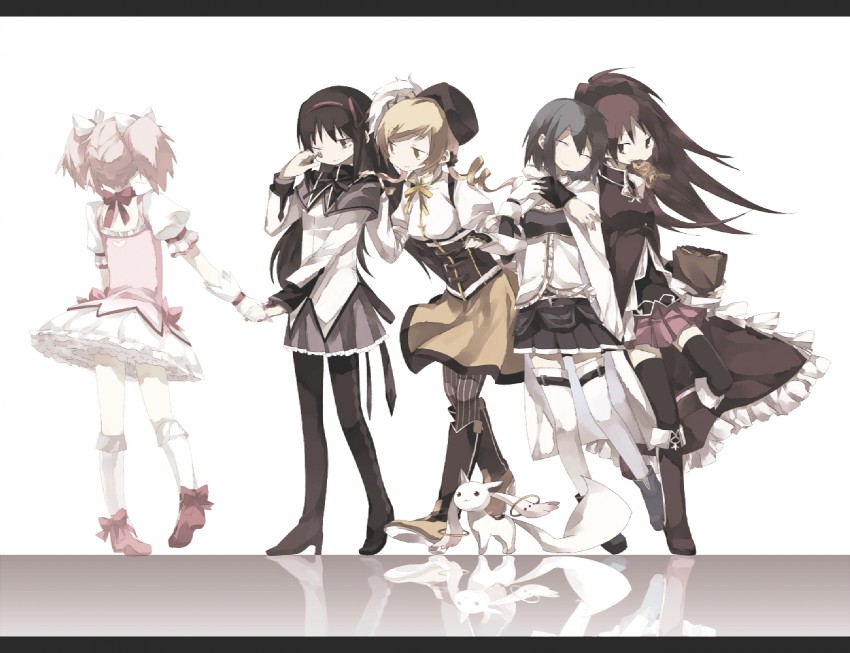 akemi homura, kaname madoka, miki sayaka, sakura kyoko, tomoe mami, and 1 more (mahou shoujo madoka magica) drawn by ciel_arc